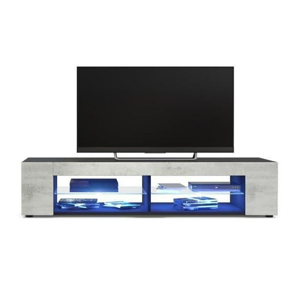 WOODY 57/" RGB LED TV Stand Cabinet Console w// Glass Shelves Entertainment Center
